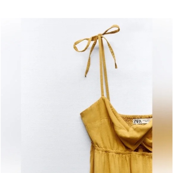 Zara linen bow strap dress. Size medium. NWT. Mustard yellow. - Picture 3 of 4